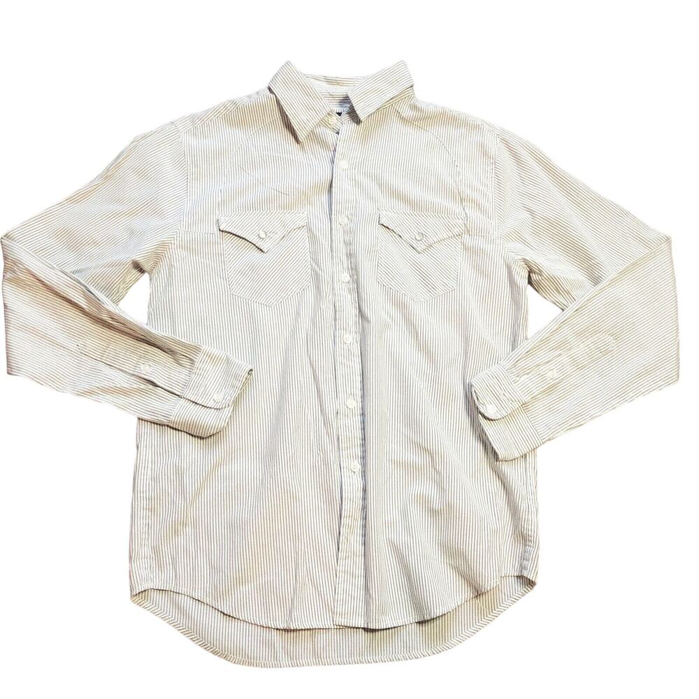 Carbon Mens Medium Gray White Striped Long Sleeve Button Down Casual Shirt